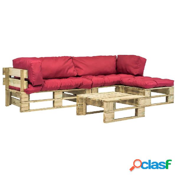 vidaXL Set Divani da Giardino 4 pz Pallet Cuscini Rossi in