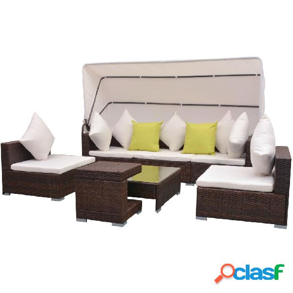 vidaXL Set Divani da Giardino 7 pz con Tettoia in Polyrattan