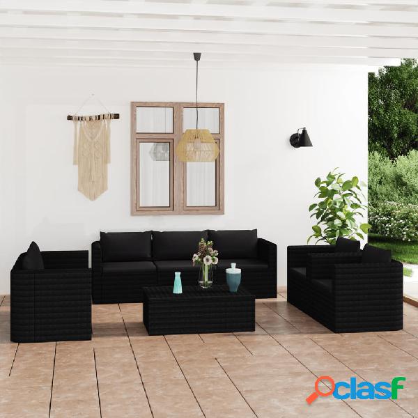 vidaXL Set Divani da Giardino 9 pz con Cuscini in Polyrattan