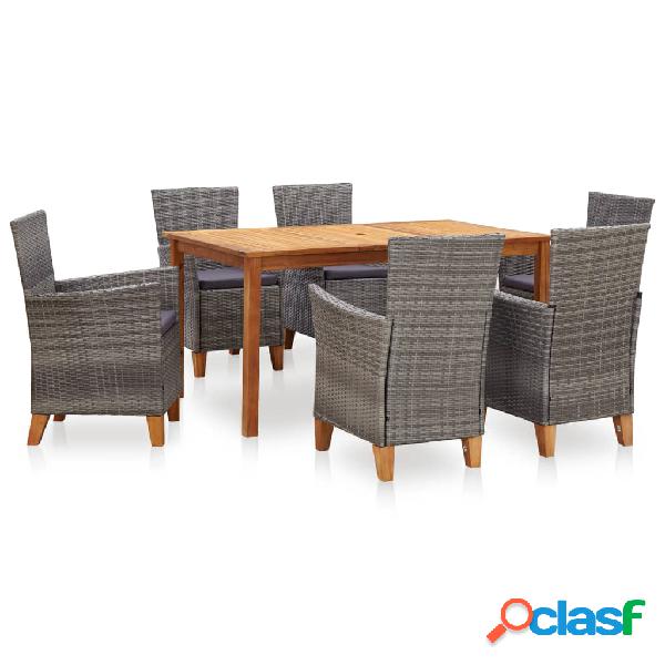 vidaXL Set Pranzo da Giardino 7 pz Polyrattan e Legno