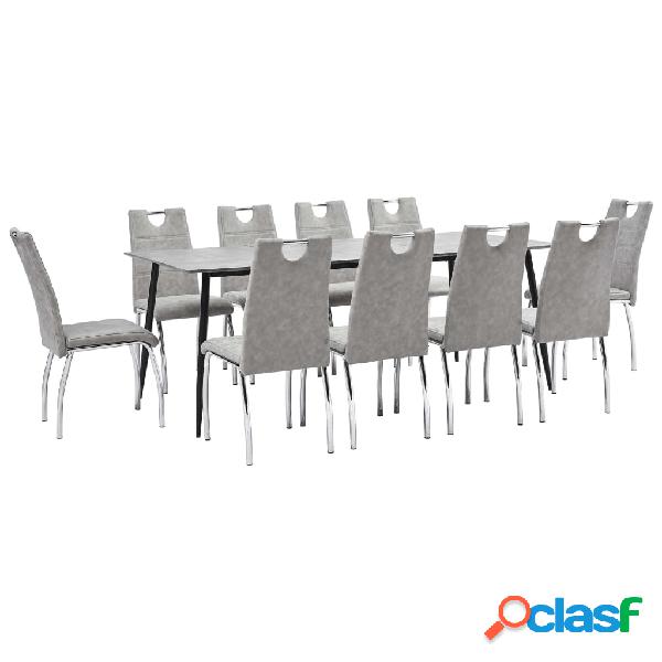 vidaXL Set Sala da Pranzo 11 pz in Similpelle Grigio Chiaro