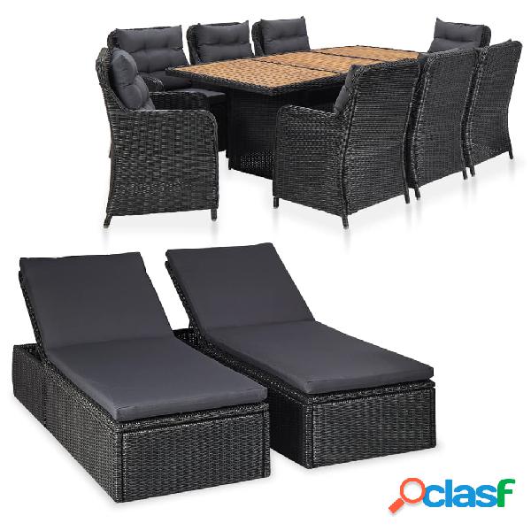 vidaXL Set Salotto da Giardino 11 pz in Polyrattan Nero