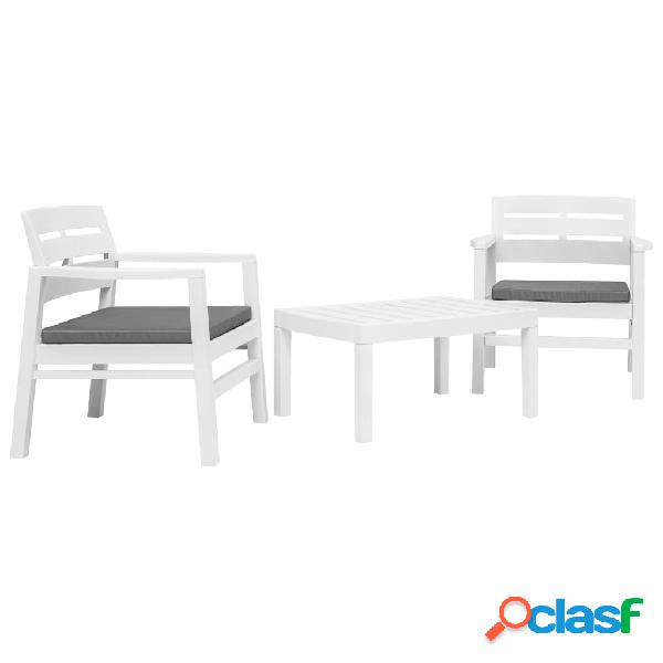 vidaXL Set Salotto da Giardino 3 pz in Plastica Bianco