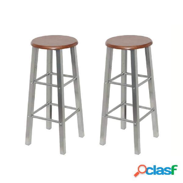 vidaXL Set Sgabelli da Bar 2 pz in Metallo e Sedile in MDF