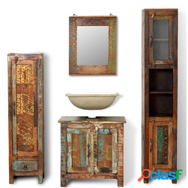 vidaXL Set bagno in legno anticato con specchio e 2 armadi