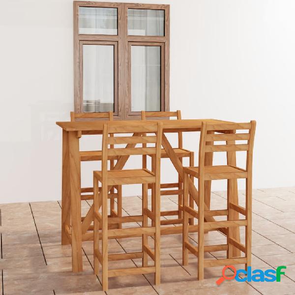 vidaXL Set da Bar da Giardino 5 pz in Legno Massello di