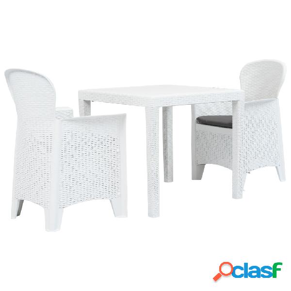 vidaXL Set da Bistrò 3 pz in Plastica Stile Rattan Bianco