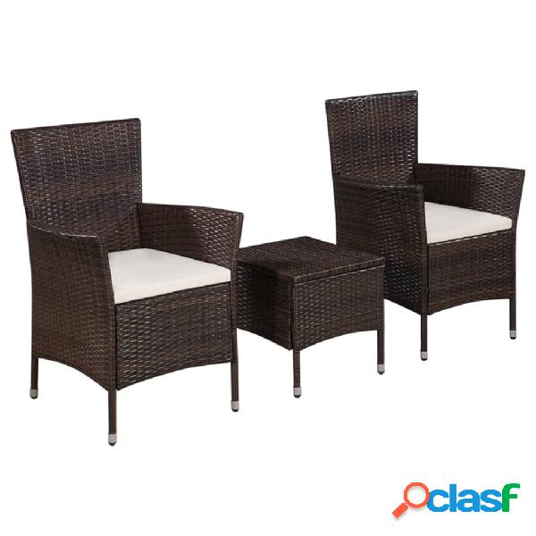 vidaXL Set da Bistro 3 pz in Polyrattan Marrone