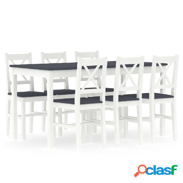 vidaXL Set da Pranzo 7 pz in Legno di Pino Bianco e Grigio