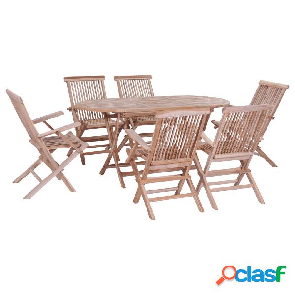 vidaXL Set da Pranzo da Giardino 7 pz Pieghevole in Massello