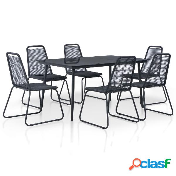 vidaXL Set da Pranzo da Giardino 7 pz in Polyrattan Nero