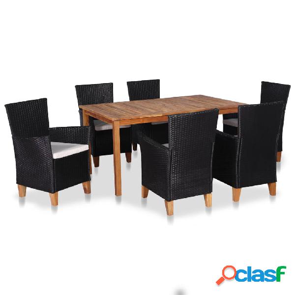 vidaXL Set da Pranzo da Giardino 7 pz in Polyrattan Nero e