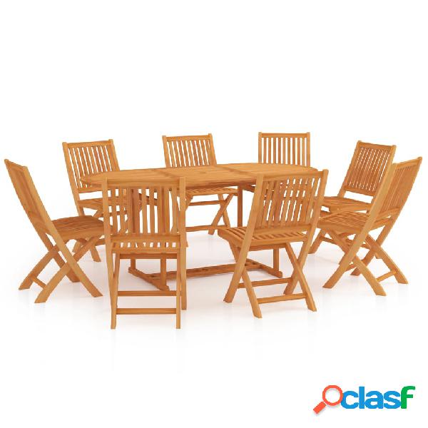 vidaXL Set da Pranzo da Giardino 9 pz in Legno Massello di