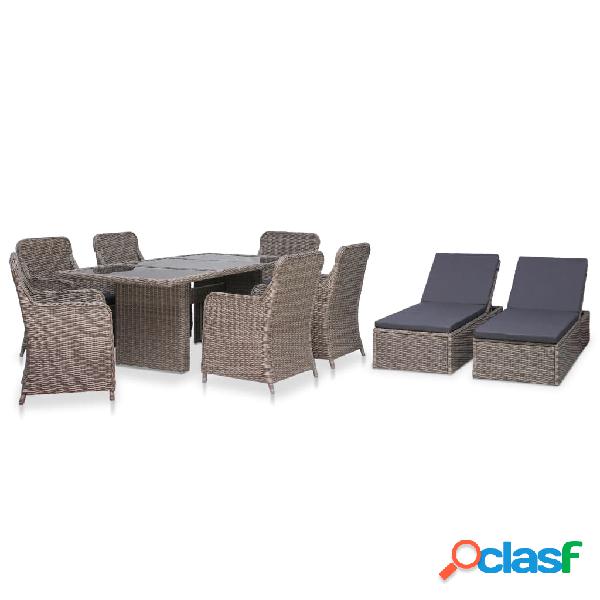 vidaXL Set da Pranzo da Giardino 9 pz in Polyrattan Marrone