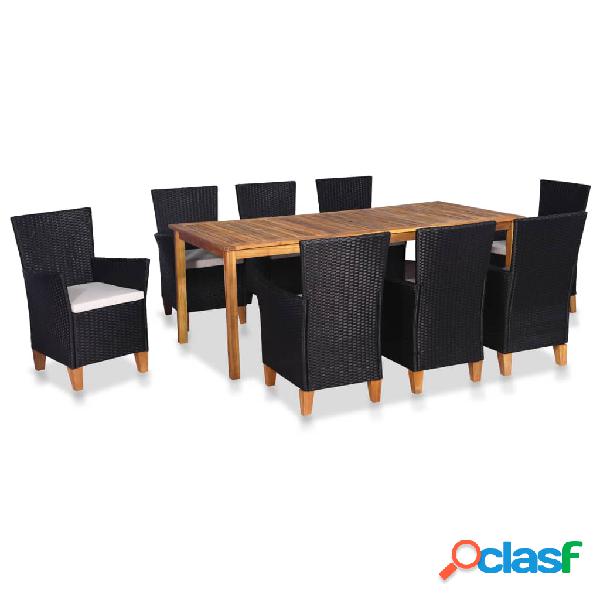 vidaXL Set da Pranzo da Giardino 9 pz in Polyrattan Nero e
