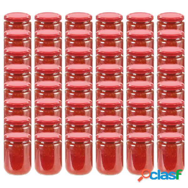 vidaXL Vasi per Marmellata in Vetro Coperchio Rosso 48 pz