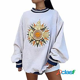 women casual graphic sun moon print sweatshirt long sleeve