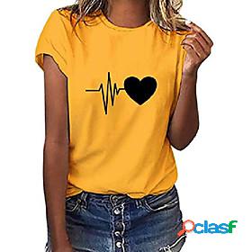 yuson girl women t-shirt heart print shirt round neck short