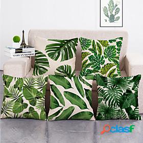 1 Set of 5 Pcs Green Leaf Botanical Series Throw Pillow