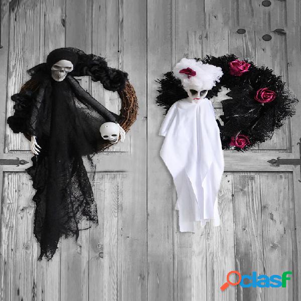 1 pz ghirlanda di halloween spaventoso Black teschio bianco