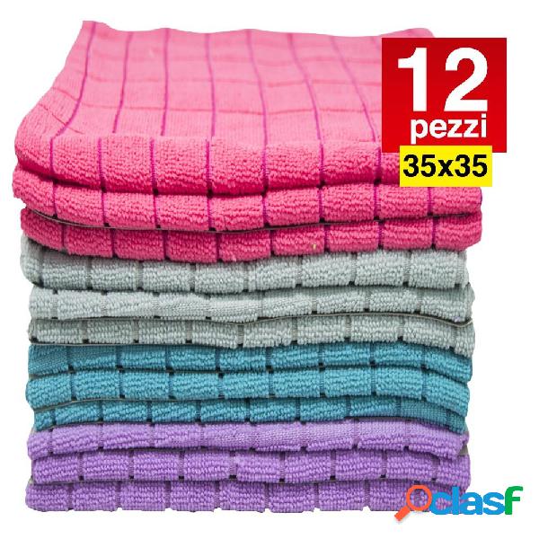 12 PANNI MICROFIBRA 35X35CM PANNO PULIZIA MULTIUSO LAVAGGIO