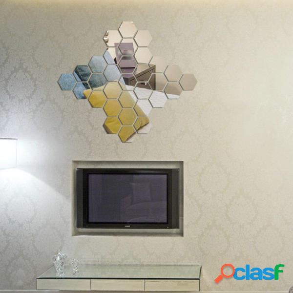 12PCS 3D Specchio Hexagon Vinyl DIY rimovibile Wall Sticker