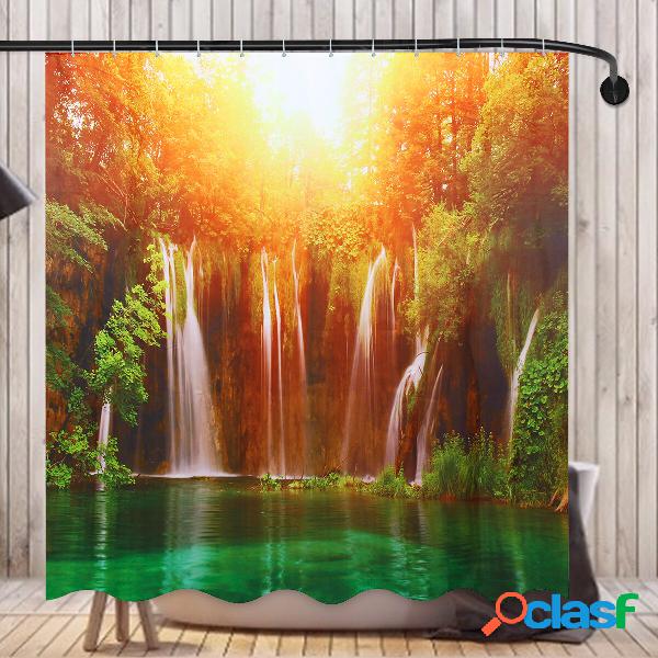 180x180CM Tenda da doccia con paesaggio naturale a cascata