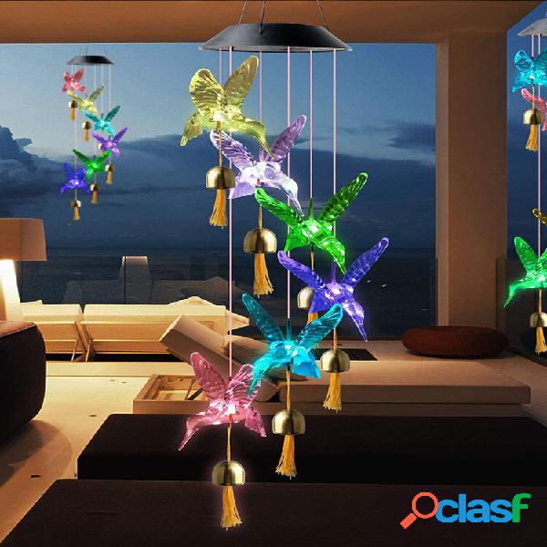 1PC LED solare Power Hummingbird Wind Chime Campana