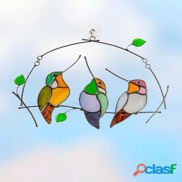 1PC Spring Bird Colorful Suncatcher Glass Window Hangings