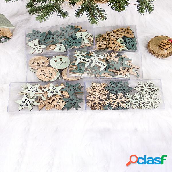 24Pcs Ornamento di Natale scavato in legno creativo