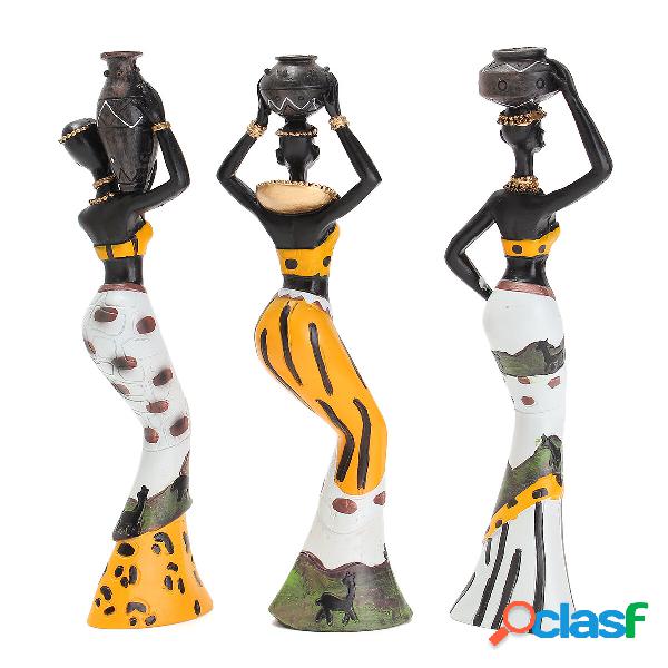3 pezzi Ornamento signora africana con vaso Squisita statua