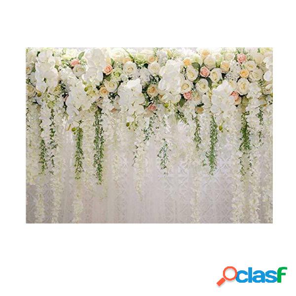 3x5FT 5x7FT 7x10FT Vinile Rosa White Rose Flower Wedding