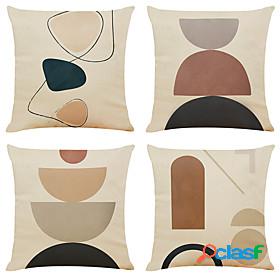 4 pcs Faux Linen Pillow Cover, Simple Classic Print
