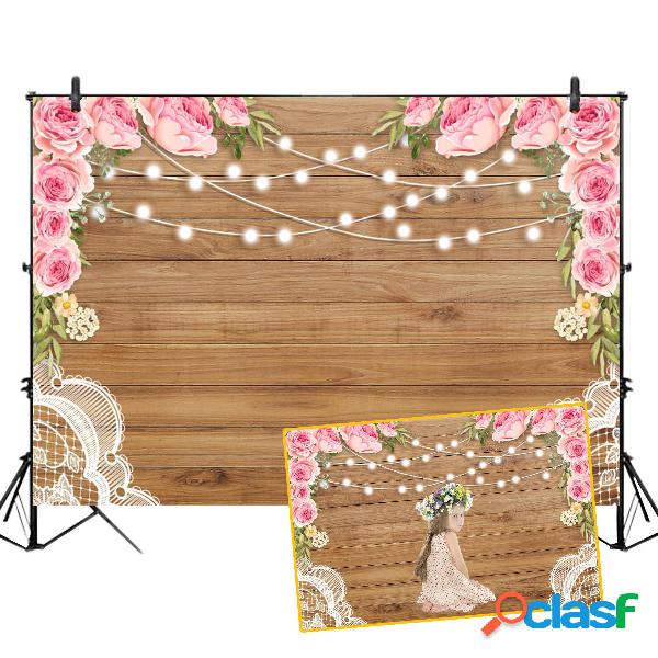 5x3FT 7x5FT 8x6FT Legno Fiore Plank Luce Sfondo Fotografia