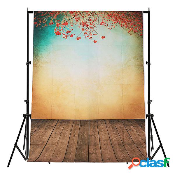 5x7FT Vinile Primavera Fiore Rosso Pavimento in legno