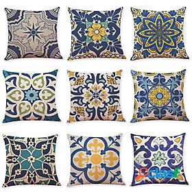 9 pcs Faux Linen Pillow Cover, Geometric Pattern Printing