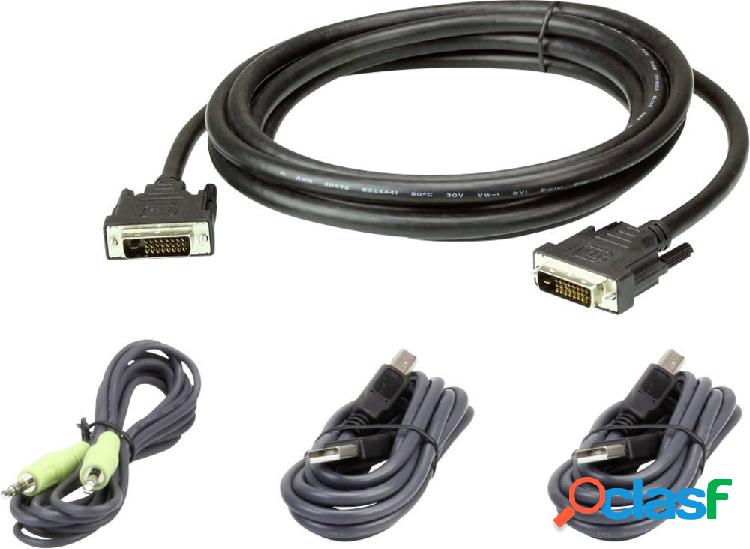 ATEN KVM Cavo [1x Spina DVI-D, Spina A USB 2.0, Spina jack