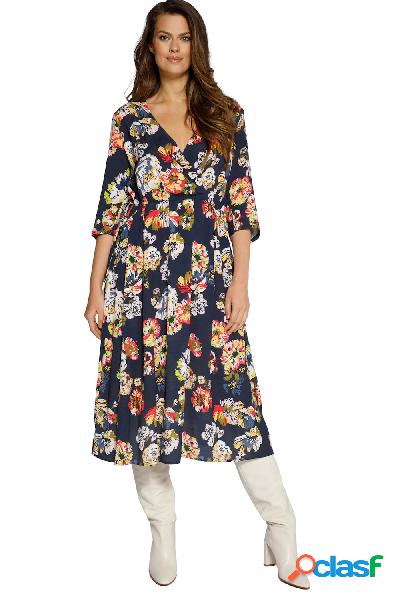 Abito maxi con effetto incrociato, fiori, scollo a V e