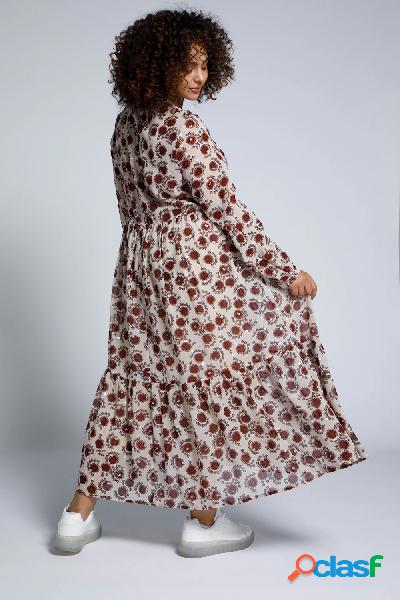 Abito maxi dal taglio svasato con scollo a girocollo, balze,