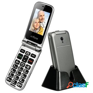 Artfone G3 Senior Flip telefono - 3G, Dual Sim, SOS - Grigio