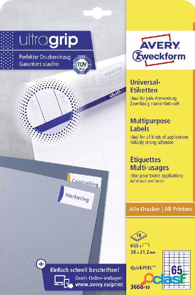 Avery-Zweckform 3666-10 Etichette 38 x 21.2 mm Carta Bianco