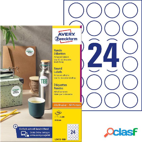 Avery-Zweckform L3415-100 Etichette Ø 40 mm Carta Bianco