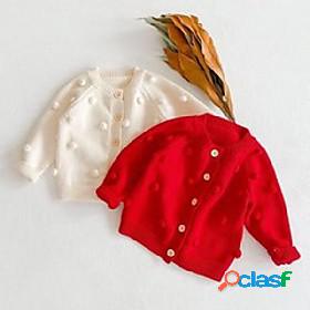 Baby Girls Sweater Cardigan White Red Solid Color Cute Fall