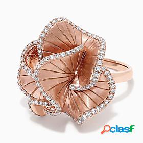 Band Ring AAA Cubic Zirconia Chunky Rose Gold Flower Brass