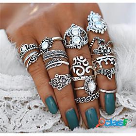 Band Ring Crystal Vintage Style Silver Alloy Heart Flower