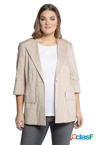 Blazer di lino, collo con risvolti, maniche a 3/4, Donna,