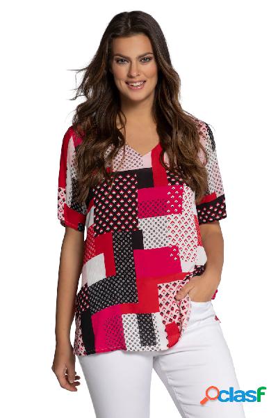 Blusa a effetto patchwork con scollatura a V e maniche a