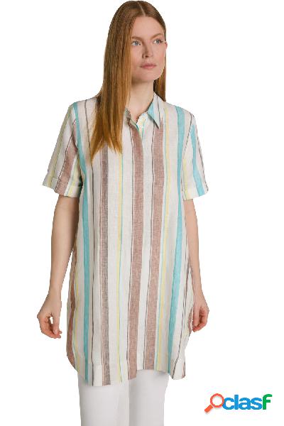 Blusa di lino a righe con vita a punto smock, collo da
