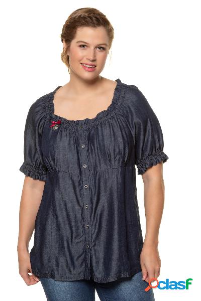 Blusa in stile Tracht, effetto denim, scollatura elastica