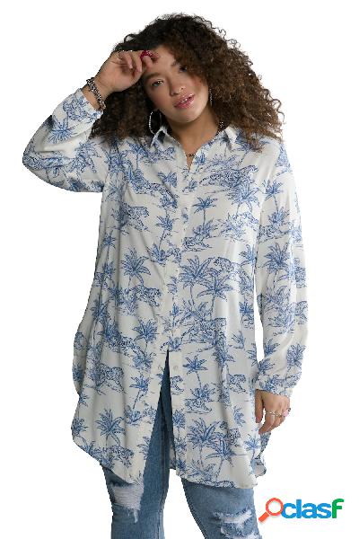 Blusa lunga con colletto da camicia, spacchetti laterali e
